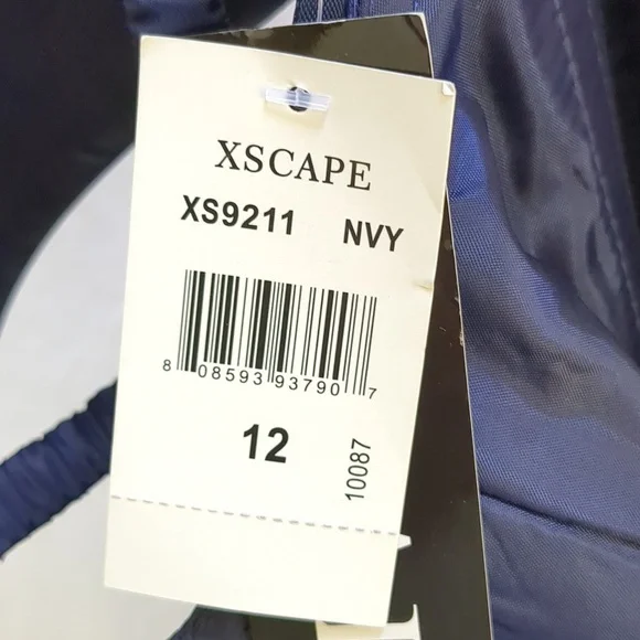 Xscape Navy Off-Shoulder Prom Dress - Picture 10 of 14